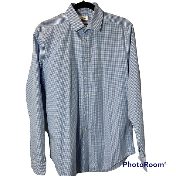 Calvin Klein Men’s Long Sleeve Shirt Button Up Check Slim Fit 16 Gently Worn - Picture 1 of 6